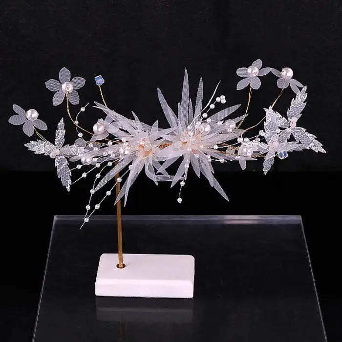 Sweet Korean Silk Yarn Flowers Handmade Bridal Hair Pins Headpiece Children's Performance Hairpin Tiara Headwear Hair Jewelry VL