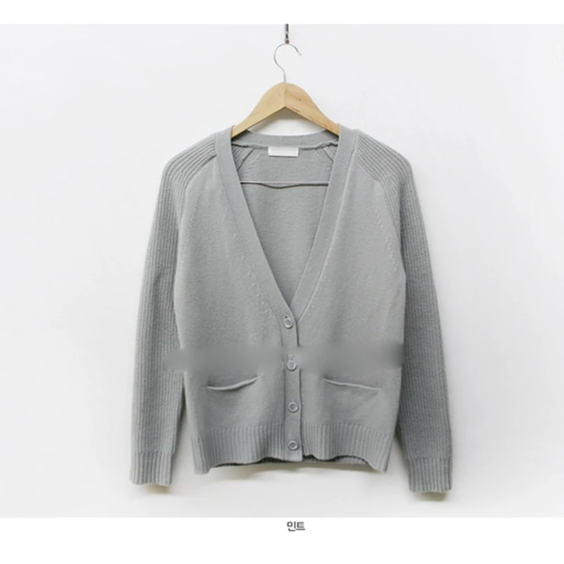 Шерстяной вязаный кардиган кашемировый свитер с треугольным вырезом и длинным