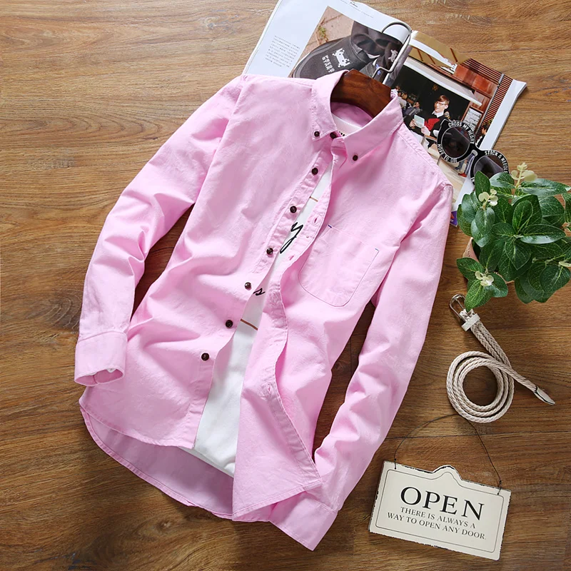 AMARYL 100% Cotton Shirt 2017 Spring Autumn New High Quality Fashion Men's Solid Color Casual Slim Fit Camisa Masculina | Мужская