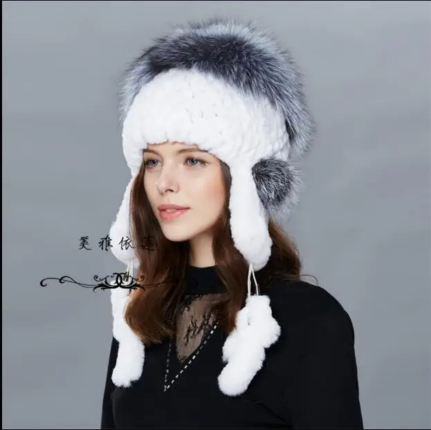 НОВАЯ шапка из кроличьего меха модные женские наушники лисьего плетеная шляпа c