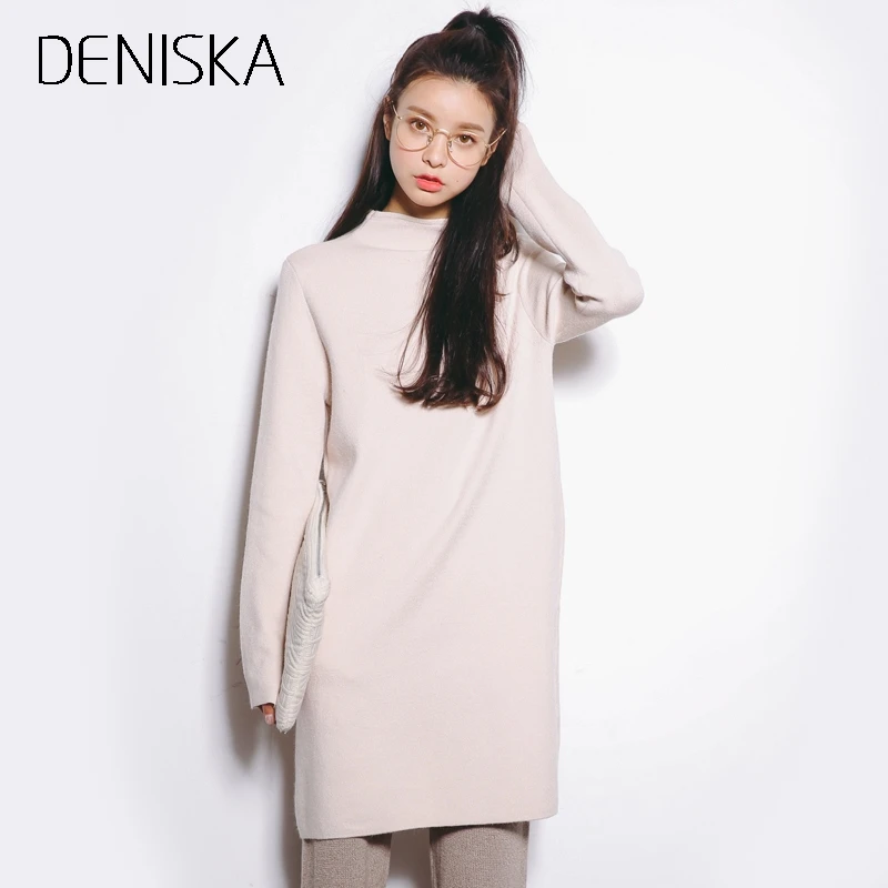DENISKA Medium Long Sweater Dress Women 2018 Autumn Winter Knit Sweaters And Pullovers Female Tricot Jumper Pull F | Женская одежда