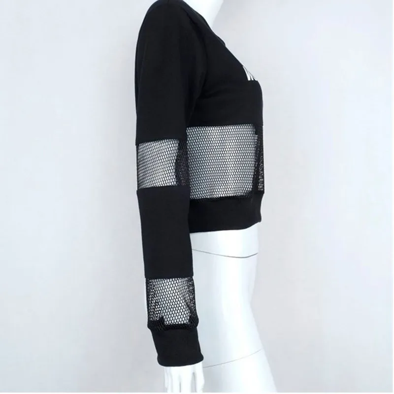 New 2016 Casual Round Neck Hedging Sweatshirt Women mesh Hollow Out Female Hoodies Loose All-Match Bottoming Sudaderas S~L |