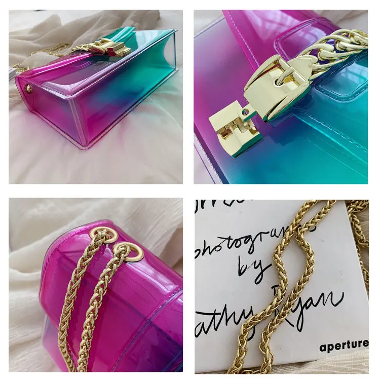 8 Colors Fashion Jelly Bag Casual Panelled Chain Shoulder Messenger Bags Summer Transparent Women Purse and Handbags Channel Bag