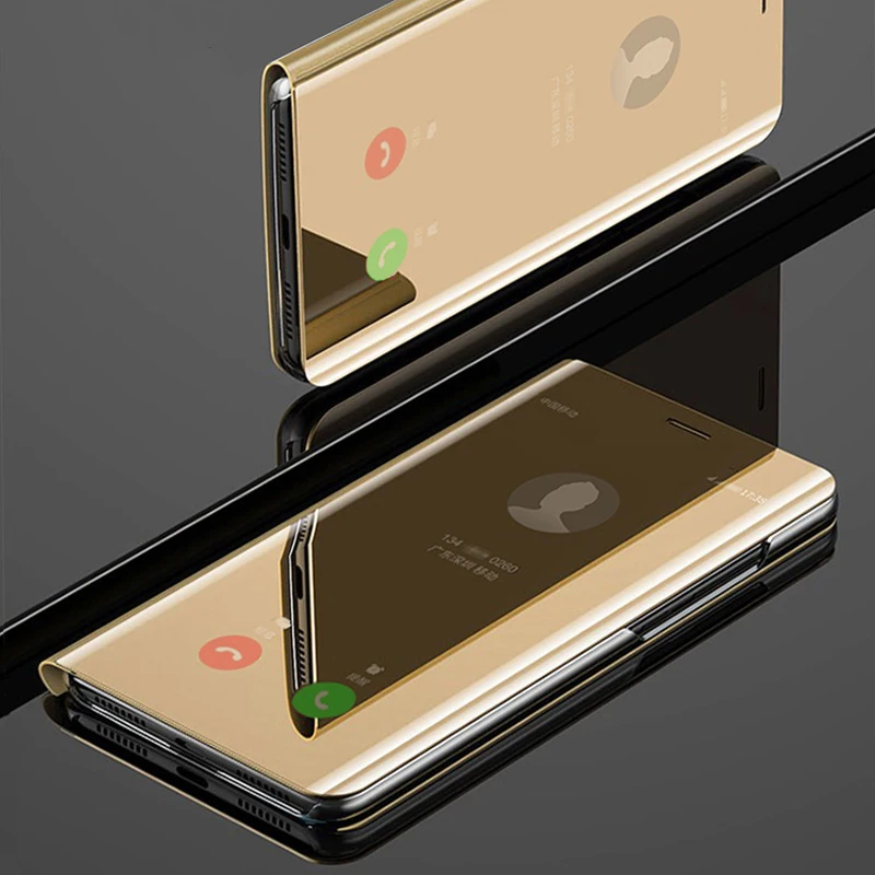 Чехол для телефона с откидной крышкой с зеркальной крышкой, чехол, для Samsung Galaxy J3 J330, жесткие кожаные прозрачные чехлы с задней крышкой из розового золота - Цвет: Gold