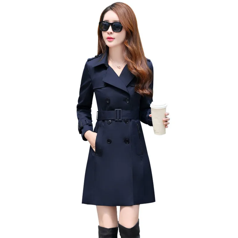 Женский приталенный Повседневный Тренч в Корейском стиле с карманами и поясом
