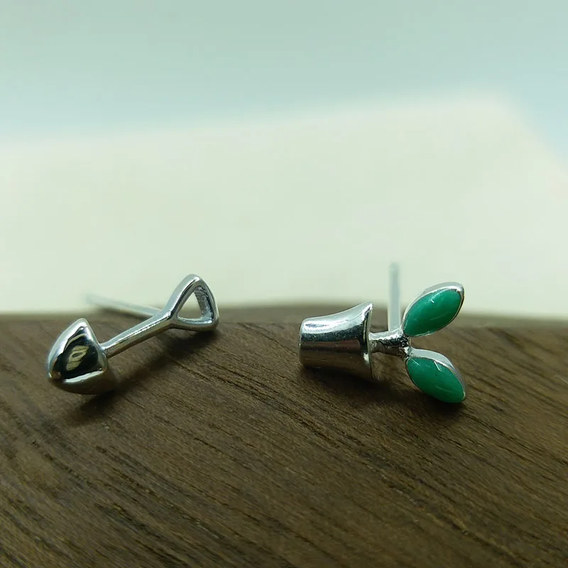 

Fashion green leaf 100% pure 925 sterling silver earrings floral cute stud earrings for women girls female jewelry gifts