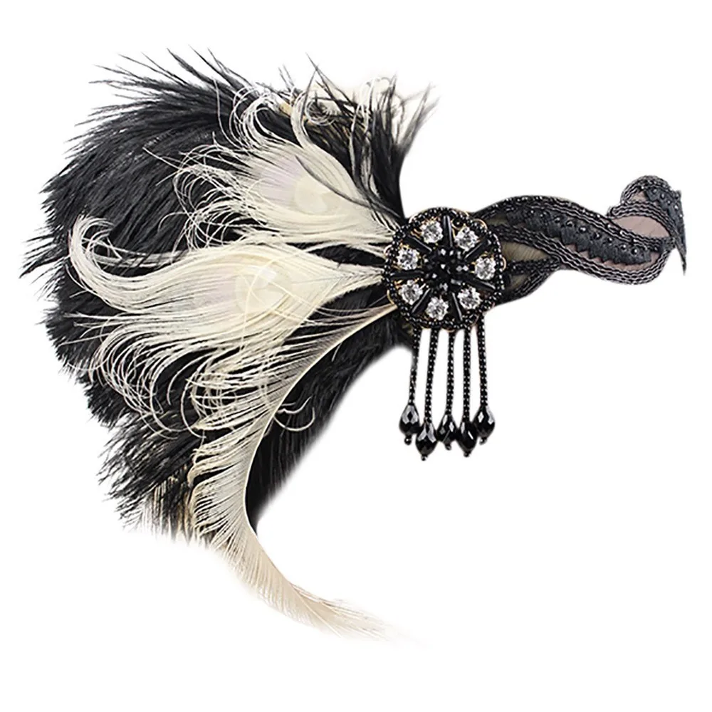 

Vintage Headbands For Women Headpiece Feather Flapper Headband Headdress Retro Headwrap Classic Party Hair Accessories