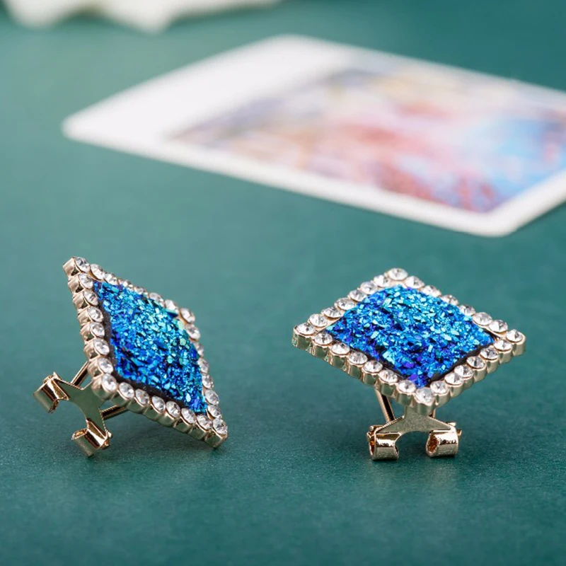 2017 Blue Clip Earring With Luxurious Wedding Square Stage Small Crystal Earrings For Women's Gift | Украшения и аксессуары
