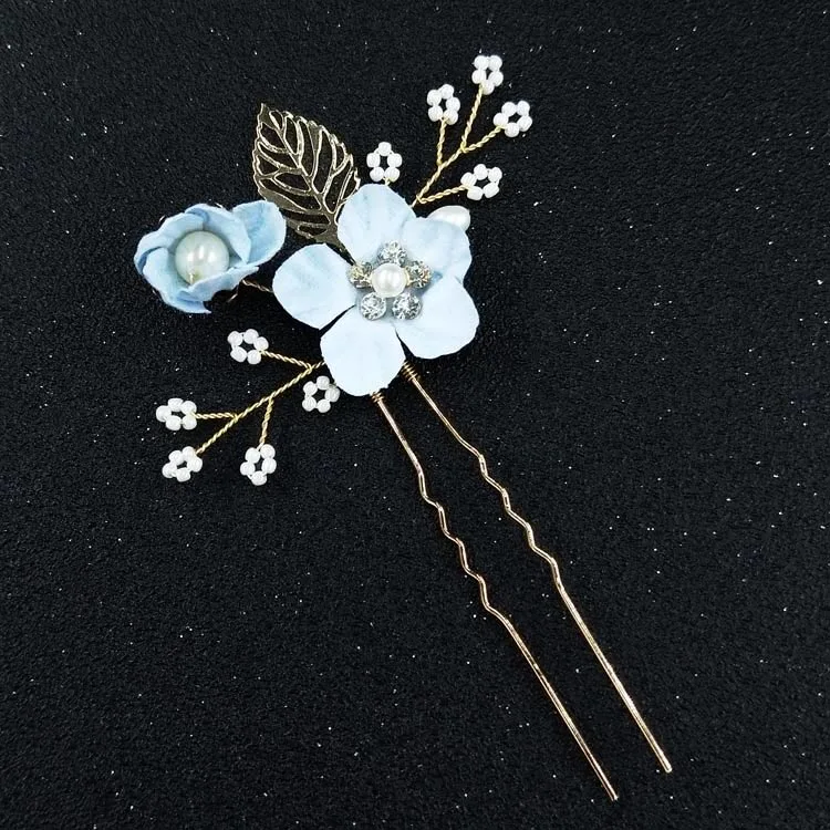 Женская заколка гребень для волос с пресноводным жемчугом и голубым