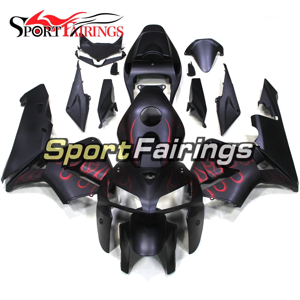 

Complete Matte Black Red Flames Motorcycle Injection ABS Plastics Fairings For Honda CBR600 CBR600RR 2005 2006 05 - 06 Bodyworks