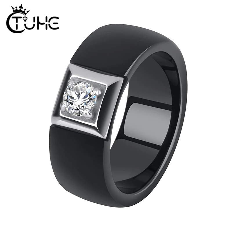 

2019 Fashion 8mm Width Ceramic Rings for Women Men Comfortable Fit Square Crystal Women Wedding Jewelry Gift Rings Never Fade