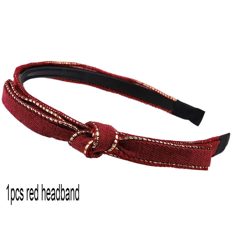 red headband Candygirl Вязание скрученный завязанный ободок девушки Женщины Дети двухрядные зубы повязка для волос Головные уборы блестящие на стороне аксессуары для волос - Цвет: red headband