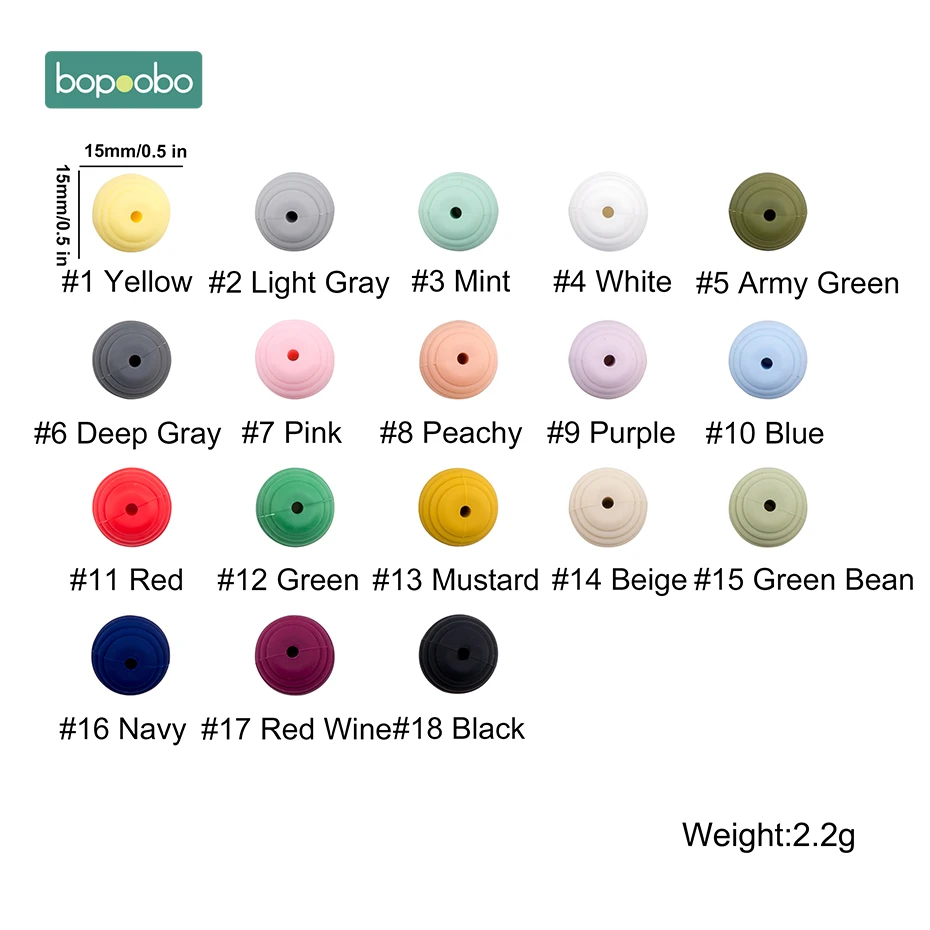 Bopoobo-Cuentas de silicona para dentici&oacute;n de beb&eacute;, abalorios redondos en espiral de grado alimenticio de 15mm, sin BPA, 10 piezas-3