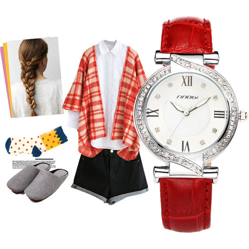 Розовое золото Для женщин часы кожаный ремешок Стразы наручные женские