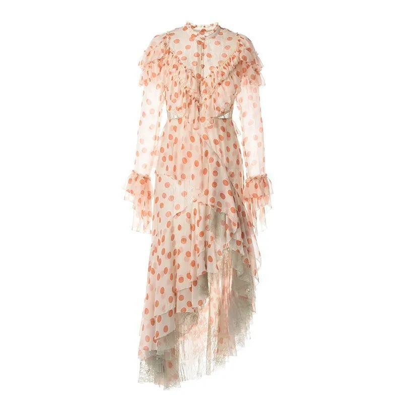 TWOTWINSTYLE элегантное женское платье в горошек стоячий воротник высокая талия