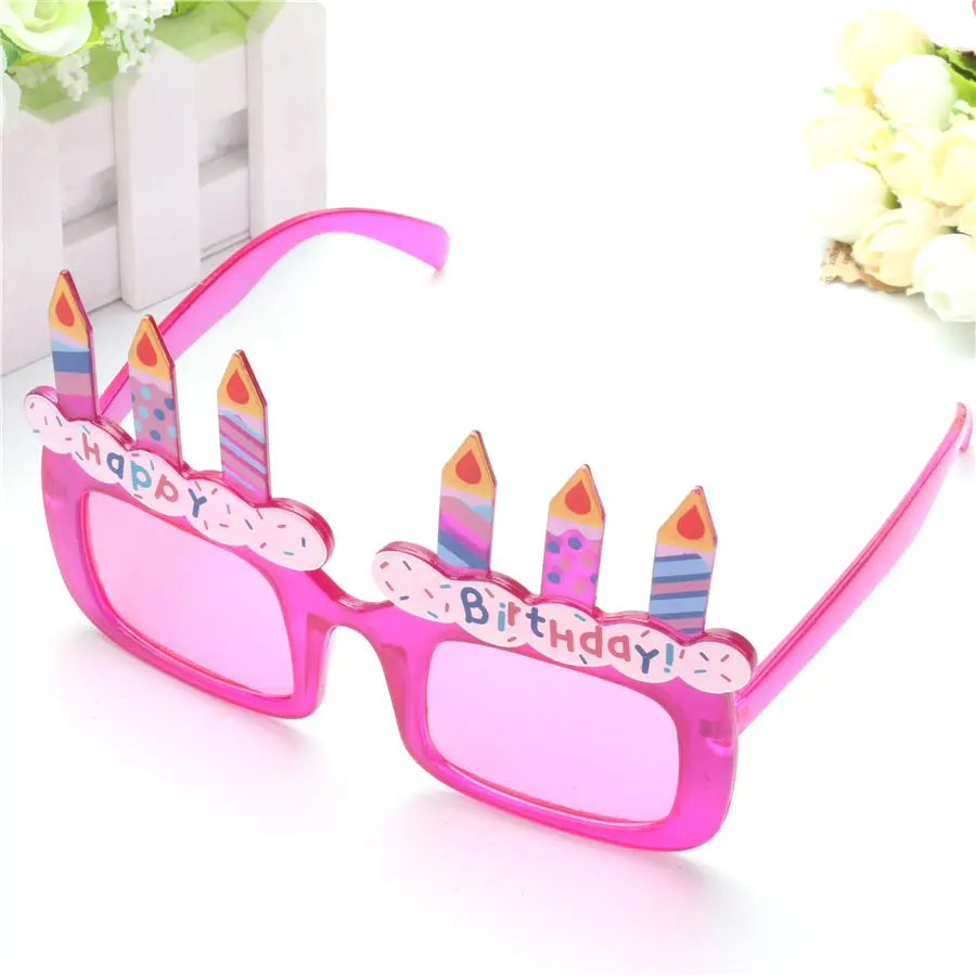 Смешно Фиолетовый торт ко дню рождения Свечи с днем Реквизит Очки Новый костюм