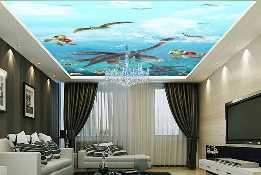 Пользовательские 3d потолочные обои черепаха с динозаврами для стен 3 d фрески