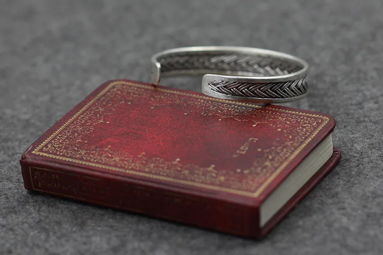 

S925 Sterling Silver Jewelry Wholesale Open Ended Braided Wide Retro Thai Silver Chiang Mai Handmade Silver Men And Women Bangle