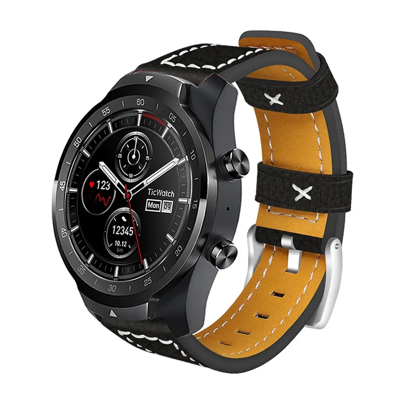 

20mm 22mm Leather strap For Ticwatch Series smart watch Leather replacement strap Silver pin buckle ticwatch pro strap