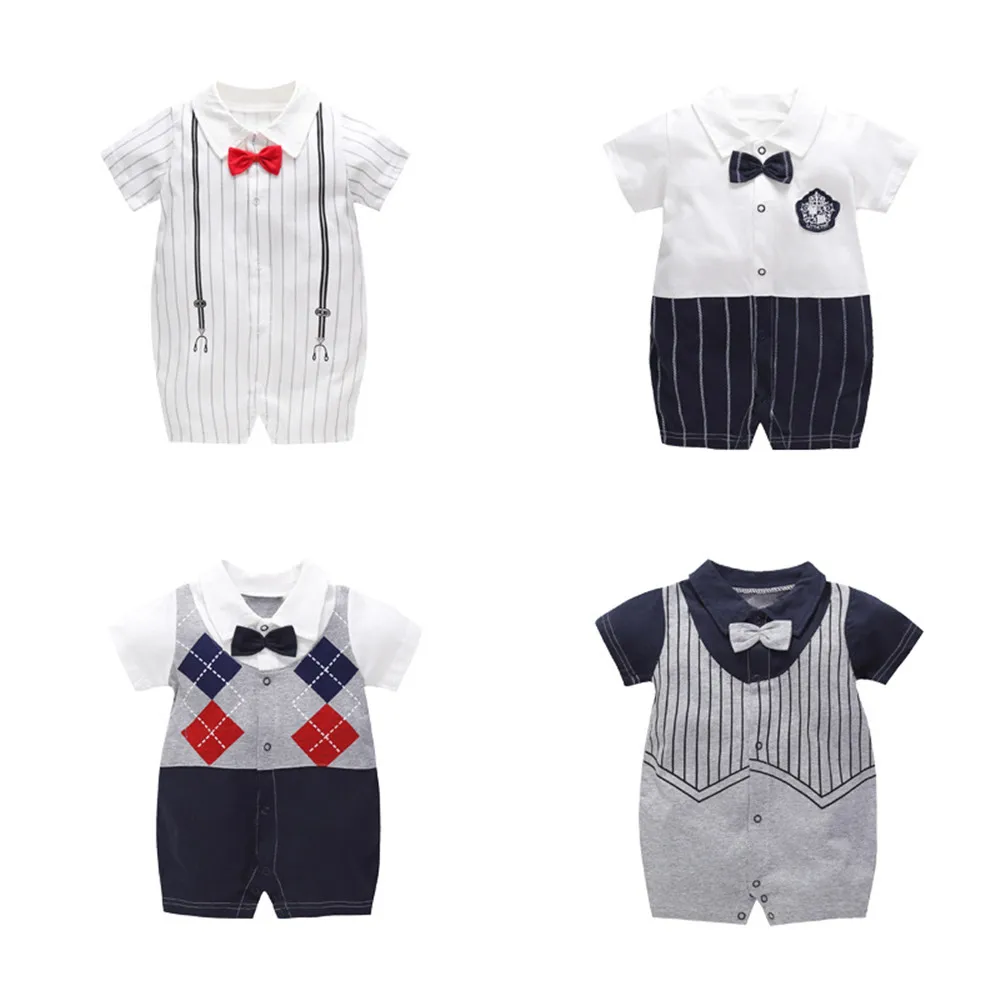 

Baby clothes newborn conjoined summer climb foreign trade male jersey gentleman baby jumpsuit