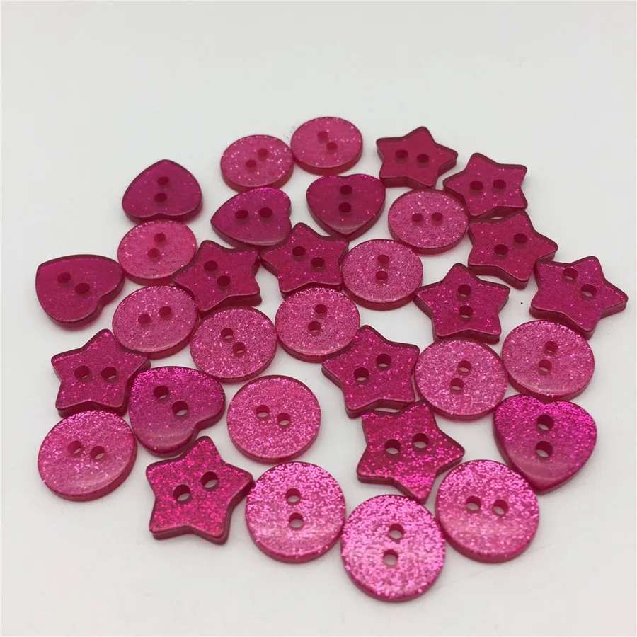 200pcs Sparkle Glitter Heart Star Round Mixed 2 Holes Sewing Buttons Shiny Clothing Accessories Scrapbooking Button 13 Colors |