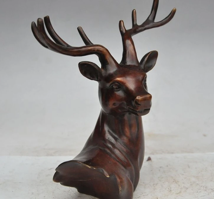 9 &quotКитай Китайский Фэншуй Бронзовая медь Сика олень бюст Голова Статуя