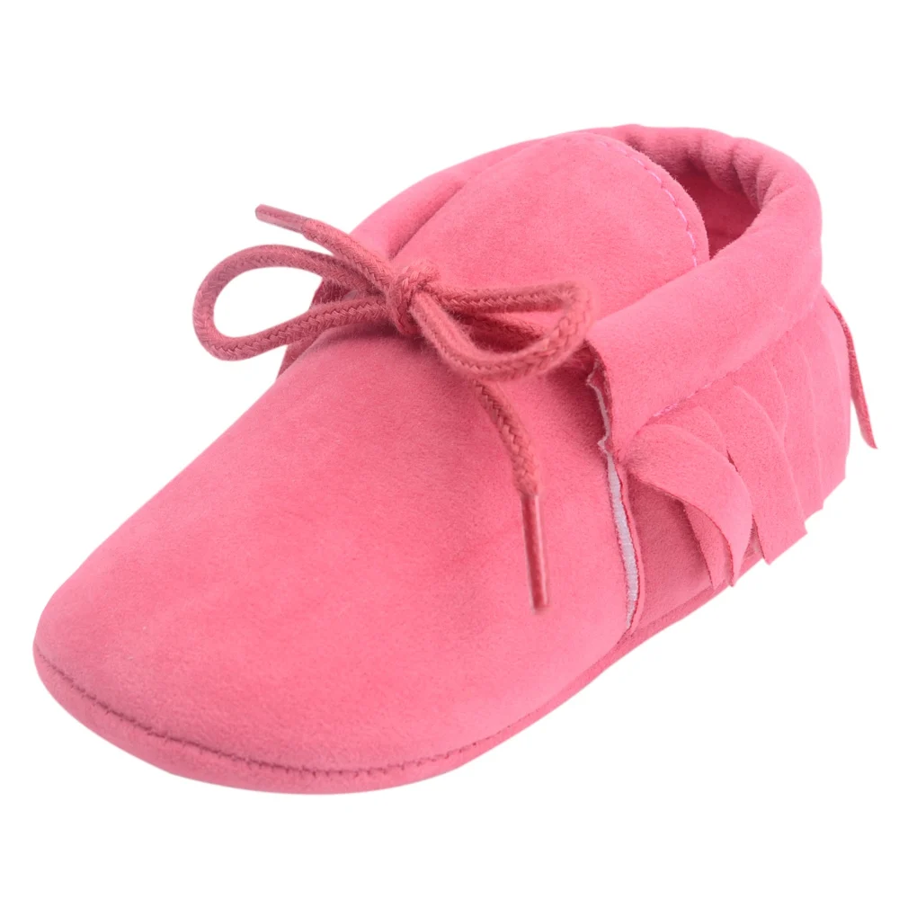 Rose red Мягкая нескользящая обувь с бахромой для мальчиков и девочек; мокасины из искусственной замши для новорожденных; QF bebes - Цвет: Rose red