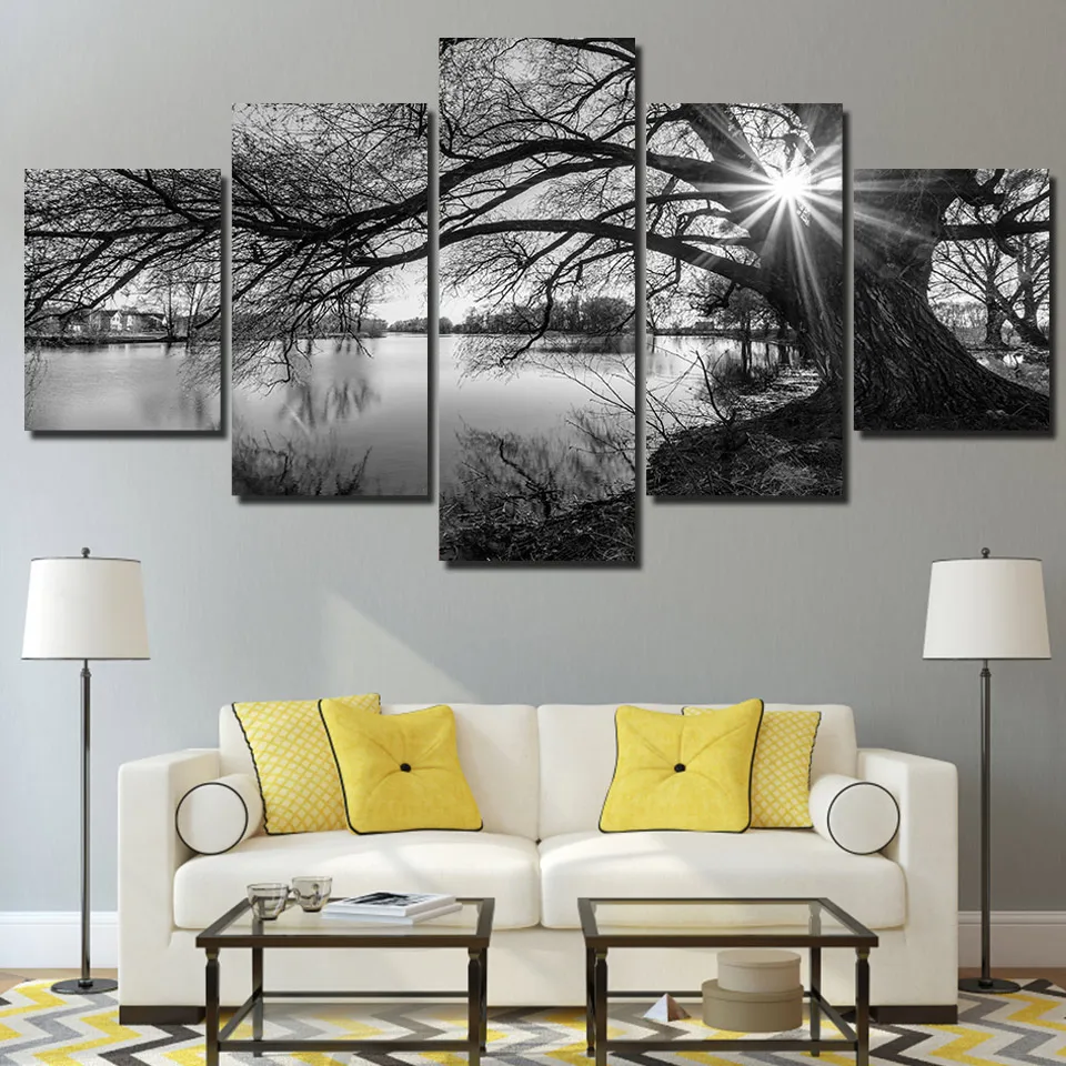 

ArtSailing 5 panel wall art tree painting Cherry Blossoms 5 Panel Painting Canvas Wall Art Picture Home Decoration dropshipping