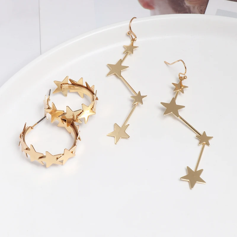 Модные новые простые дизайнерские серьги Brincos Bijoux Star Металлические корейские