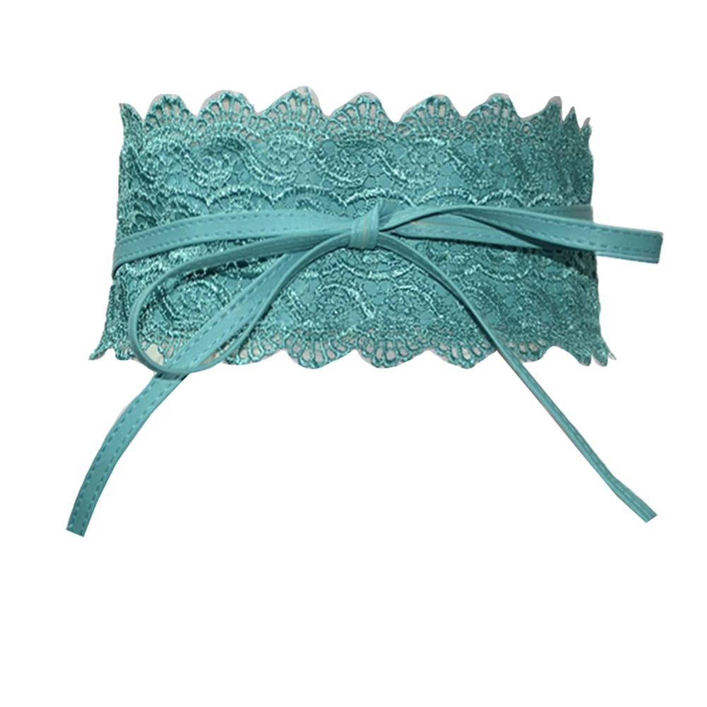 Lake Blue Модные однотонные широкие из искусственной кожи кружевные женские вечерние платья с поясом и поясом - Цвет: Lake Blue