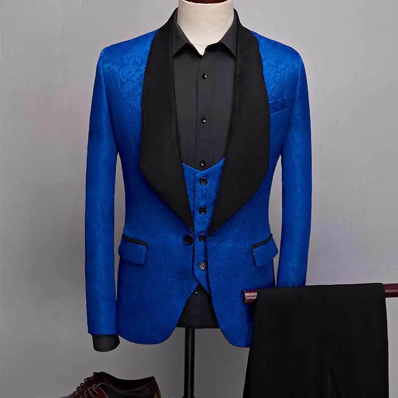 Жаккардовый костюм с воротником шалью для мужчин облегающие свадебные костюмы