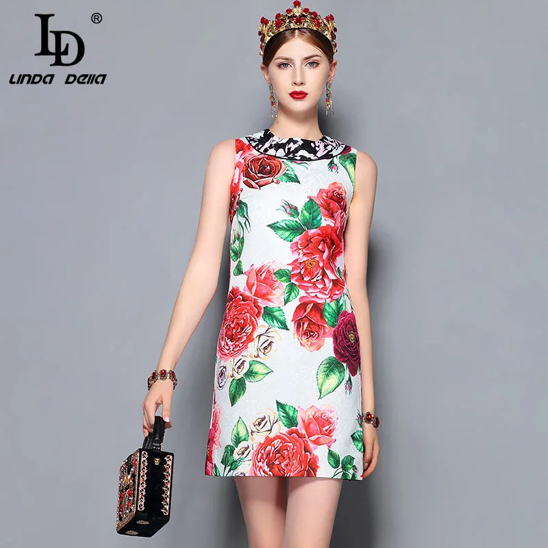 Красный LD LINDA Делла, модная подиумная зимняя куртка, пальто с цветочными пуговицами, элегантная женская верхняя одежда с цветочным принтом, новое модное пальто - Цвет: Красный