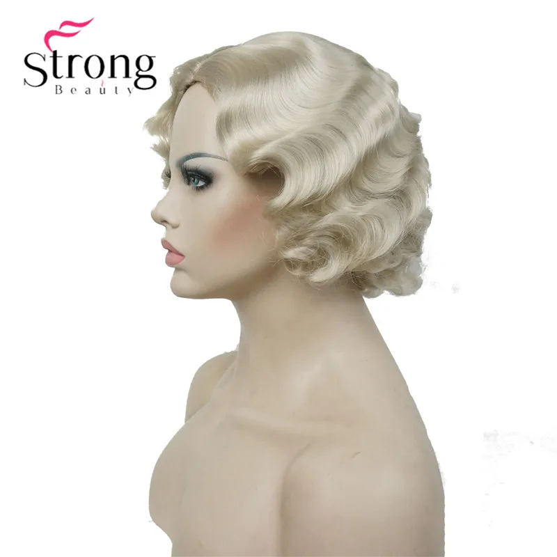 StrongBeauty 1920's Flappers Короткий Палец Волна светильник блонд полный синтетический парик