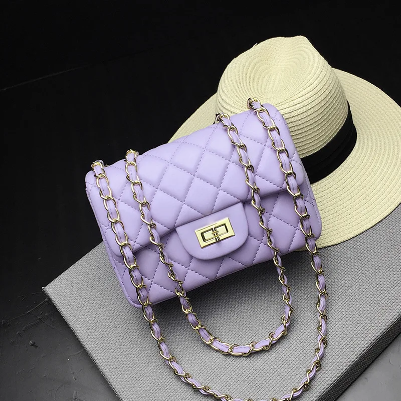 AMLETG Brand Leather Crossbody Bag Luxury Shoulder Bag Quilting Designer Handbag Female Pink Bag Retro Small Messenger Bag Sac A - Цвет: purple