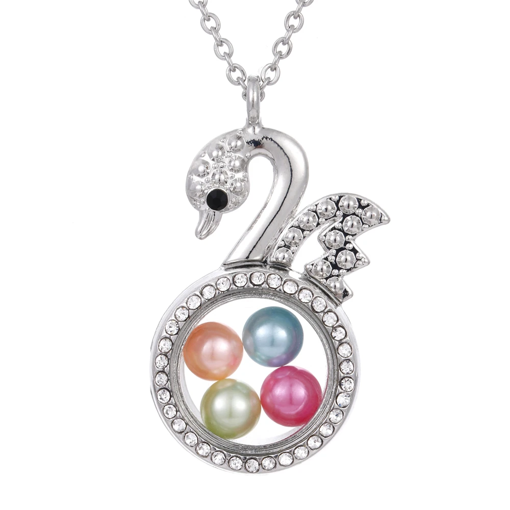 Живой памятный Подвесной Ожерелье с медальоном Lover Лебедь Кристальный медальон