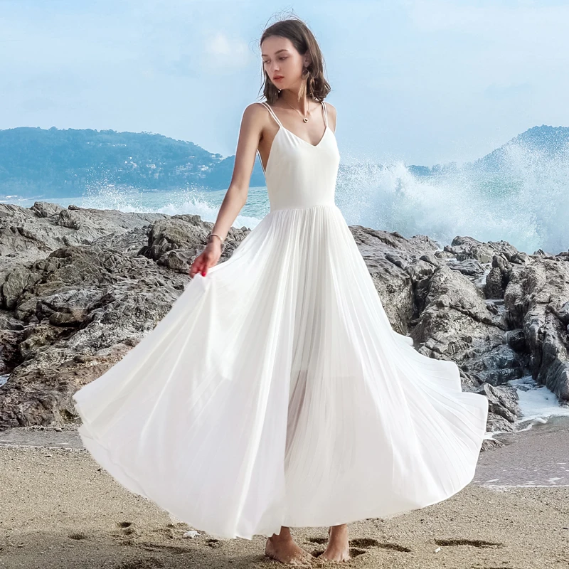 Женское свадебное платье на бретельках Erosebridal белое пляжное с открытой спиной