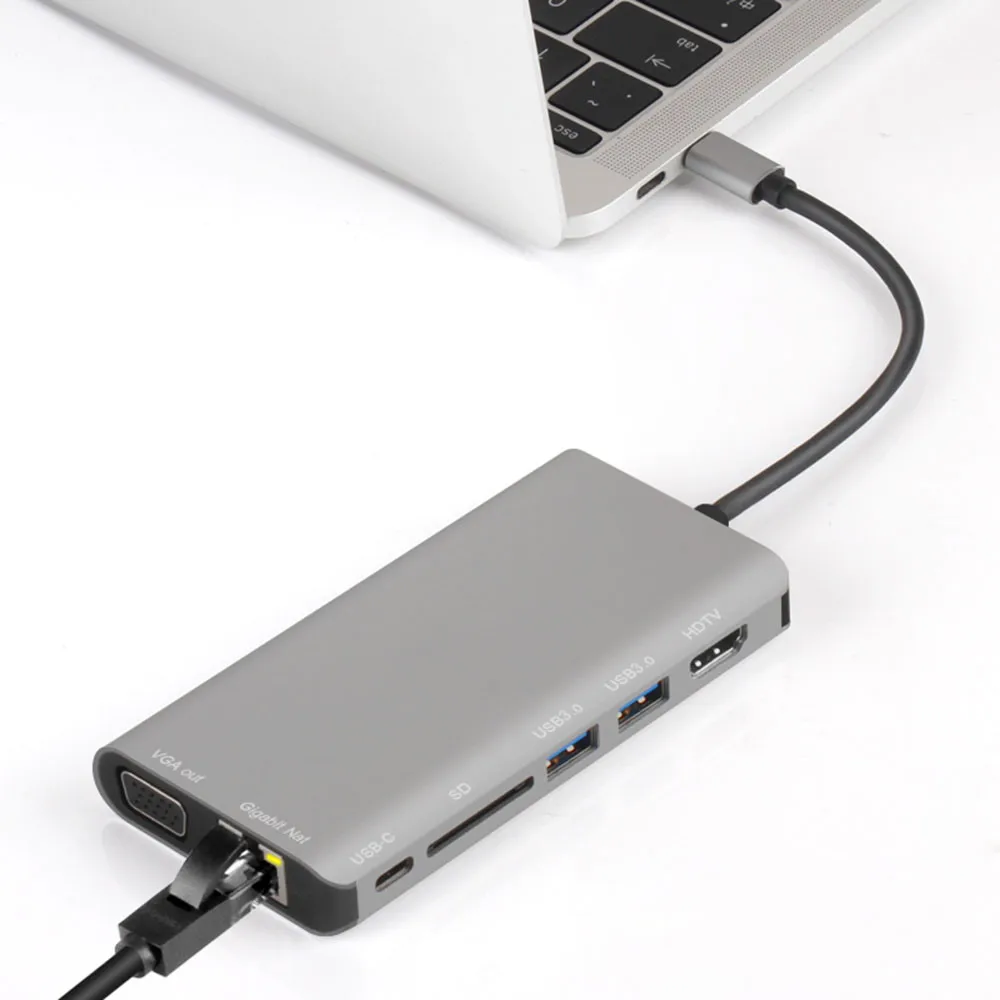 Кабель-Переходник USB C на Тип C 8 в 1 взаимный обмен данными между компьютером и периферийными устройствами 3,0 HDMI 4 K VGA RJ45 адаптера SD TF концентратор-картридер Алюминий сплав абсолютно и качественный