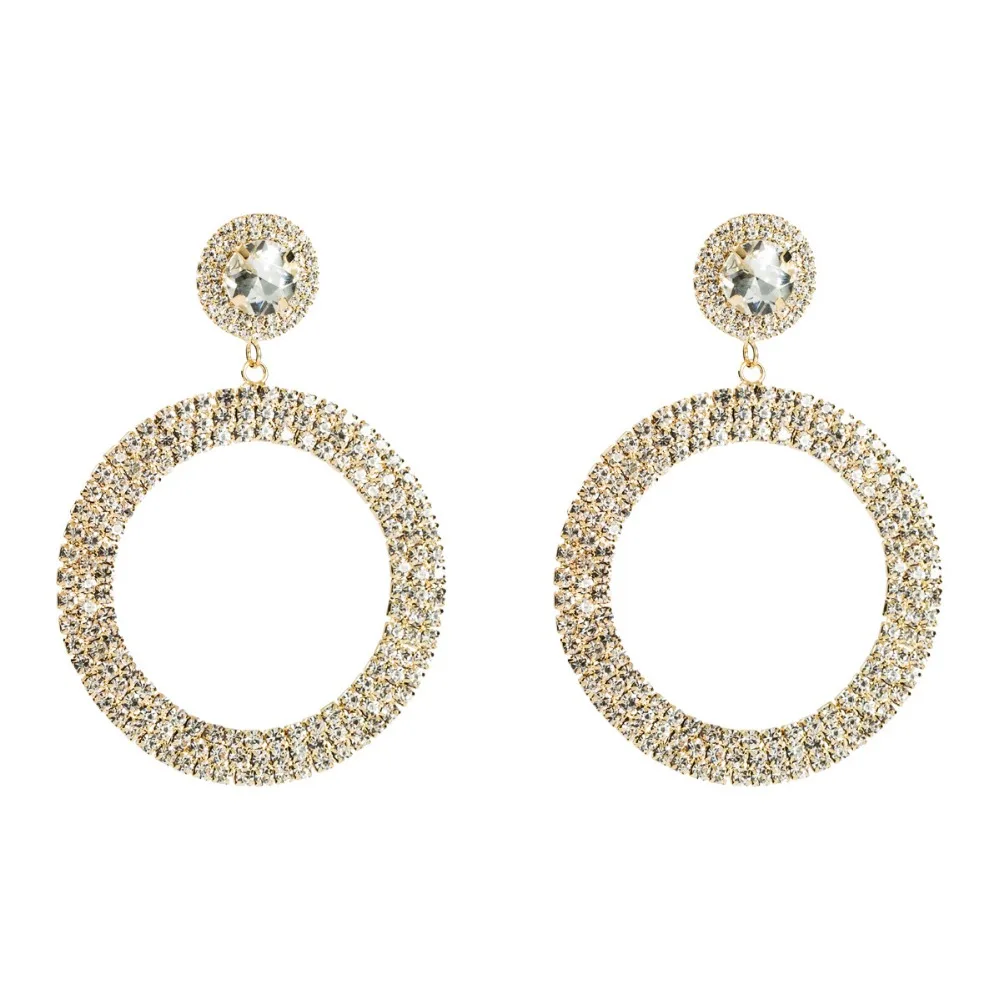 SHIFEEL 2019 New Fashion Bohemian Retro Hyperbole Big Rhinestone Circle Drop Earrings INS style Geometric Simple Long Pendients | Украшения