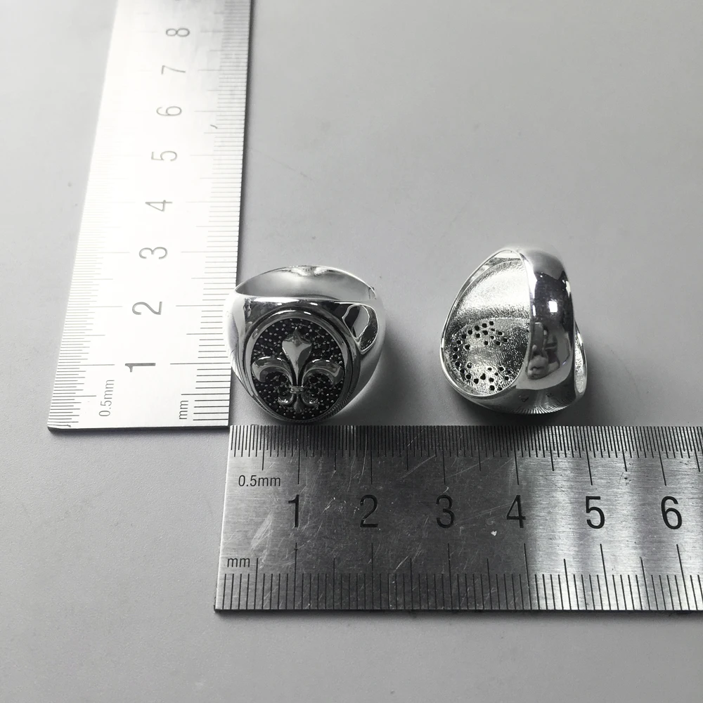 Lily Fleur-de-lis Rings Black Cubic Zirconia Silver Fashion Jewelry for Women and Men Eternity Love Gift