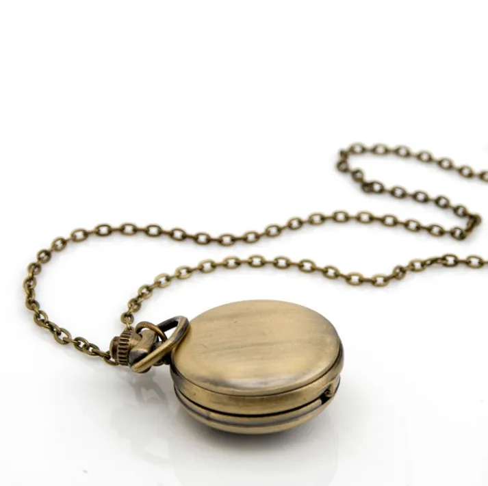 

Vintage Bronze silver dragonfly pendant enamel quartz Necklace pocket watch Gift Built-in mirror chain