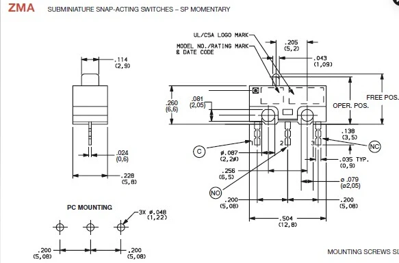 10 шт./лот American mouse microswitch ZMA030 с железным листом 0 1a30vdc свет высокая прочность