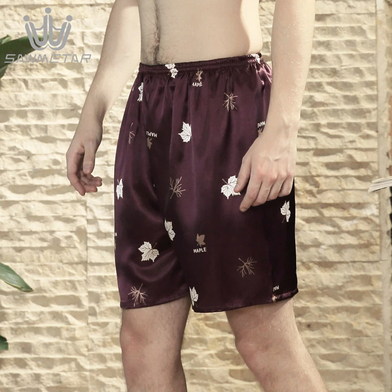 Атласные шелковые пижамные штаны Для мужчин Pijama шорты Летняя одежда для сна