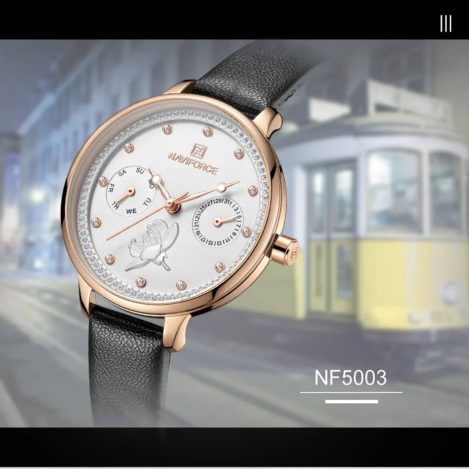 2019 NAVIFORCE Women Watch Fashion Quartz Lady Leather Watchband Date Week Casual Waterproof Wristwatch Gift for Girl | Наручные часы