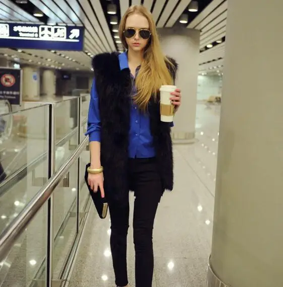 [Новинка] модная женская жилетка из искусственного меха белого и черного цвета 3XL