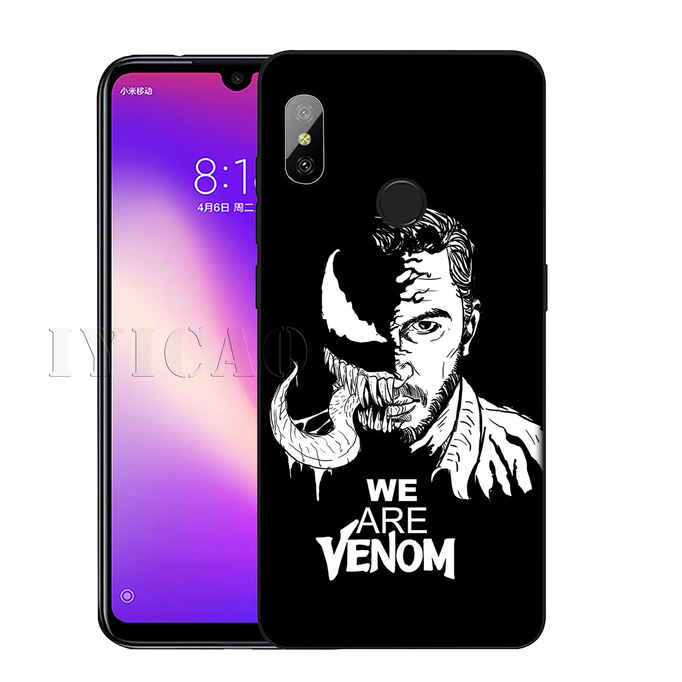 IYICAO Marvel Venom Soft Silicone Phone Case for Xiaomi Redmi K30 K20 8A 7A 6A 5A S2 GO Note 8 8T 7 5 6 Pro Black TPU Cover |