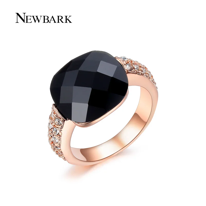 NEWBARK Black Crystal Stone Women Rings Punk Ring For Man And Woman 2 Colors White/Rose Gold Color Rhinestone Finger Jewelry|finger jewelry|ring