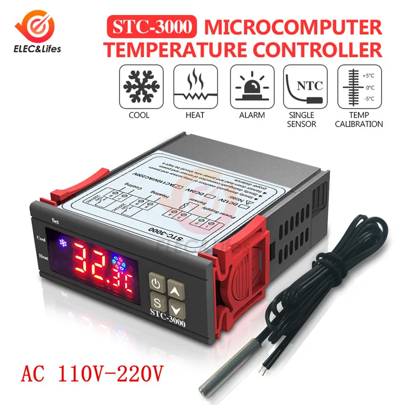 STC-1000 STC-3000 3008 3018 220V 10A цифровой Температура контроллер терморегулятор охлаждения нагреватель инкубатор термостат 12V 24V - Цвет: STC-3000 AC 110-220V