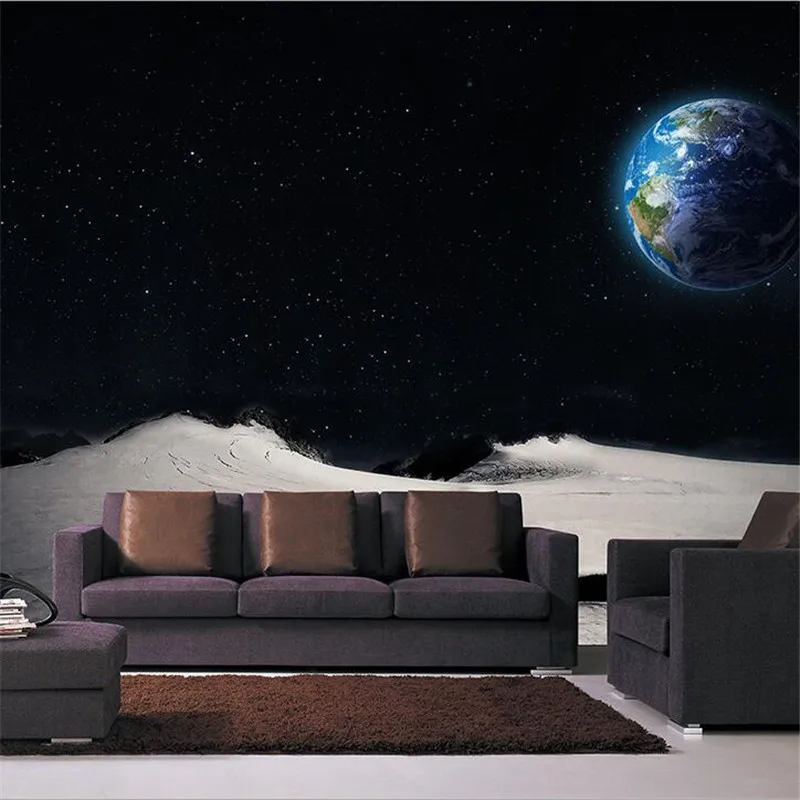 Бумажные обои beibehang 3D для дивана гостиной спальни Настенные планет Луна ночное