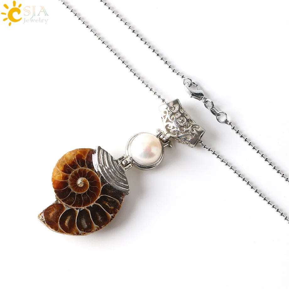 Pearl Necklace CSJA жемчужные подвески натуральный аммонит оболочки окаменелостей Reliquiae животных ожерелье камень шарик Винтаж раковины опал ювелирных изделий E256 - Окраска металла: Pearl Necklace