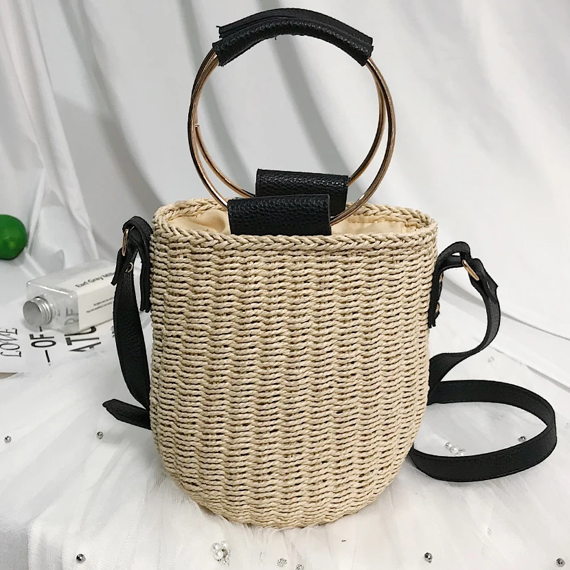 Модные женские туфли ведро сумки ручной работы плетёная ротанговая соломенная